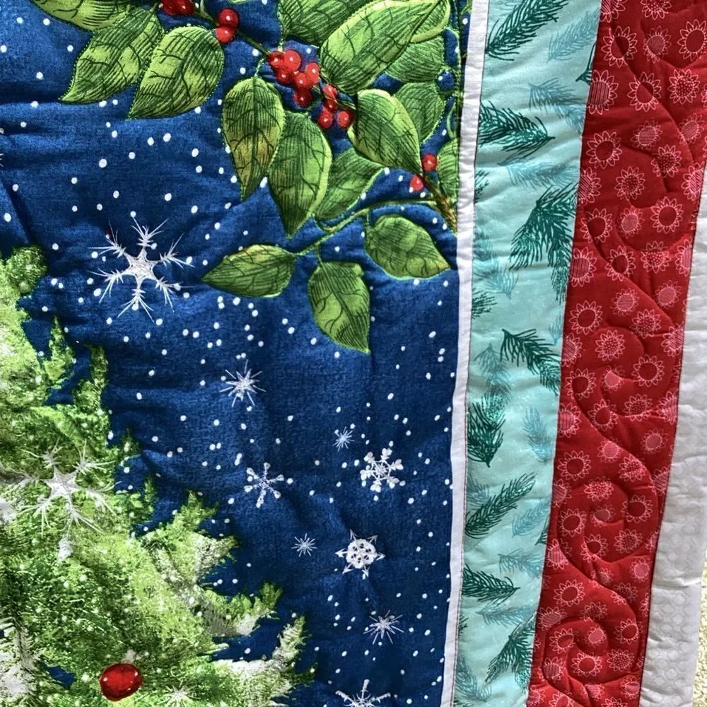 NWT. Christmas Forest Tree with Deer Lap Quilt Hand Crafted